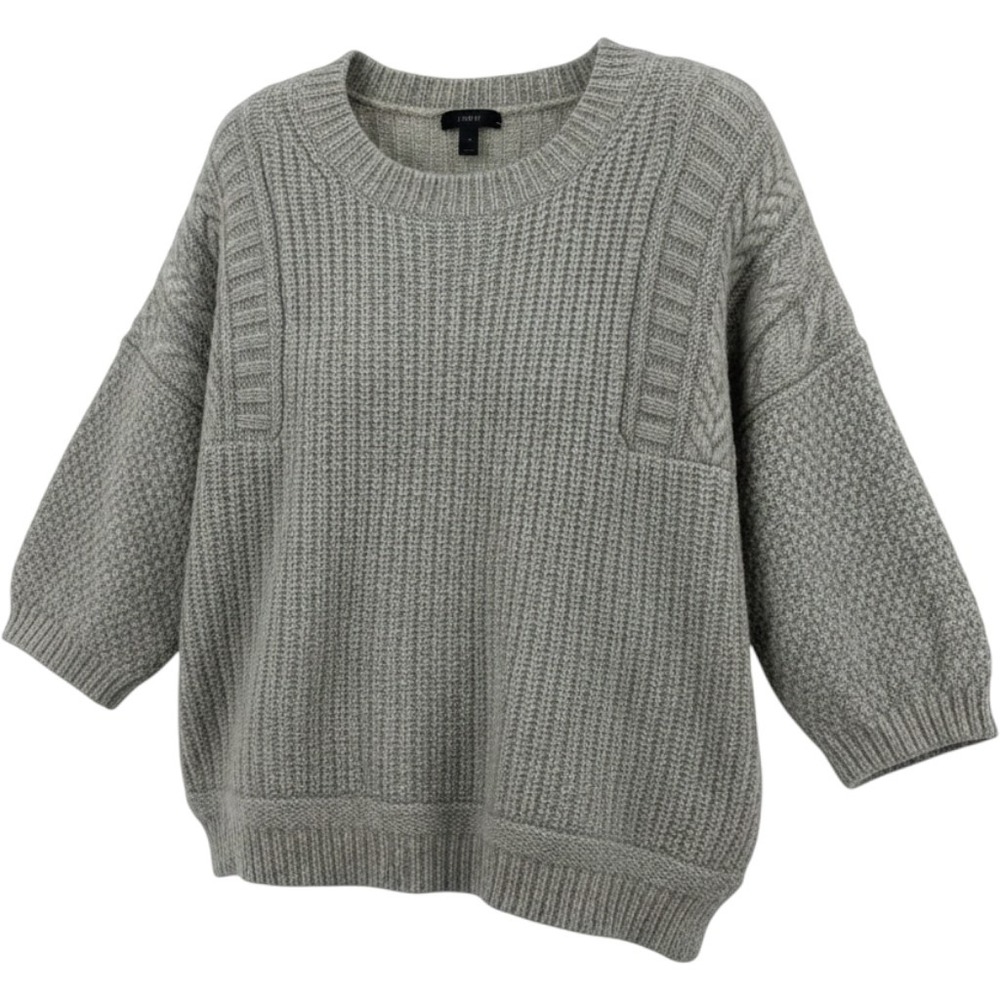 J.Crew Womens Grey Alpaca Blend Cable Knit Ribbed Crewneck Sweater Small Cropped